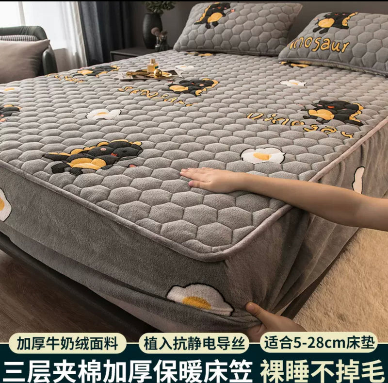 غطاء سرير زوج من اكياس الوسائد مفرش الفانيلا المرجان غطاء سميك