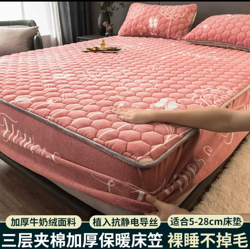 غطاء سرير زوج من اكياس الوسائد مفرش الفانيلا المرجان غطاء سميك